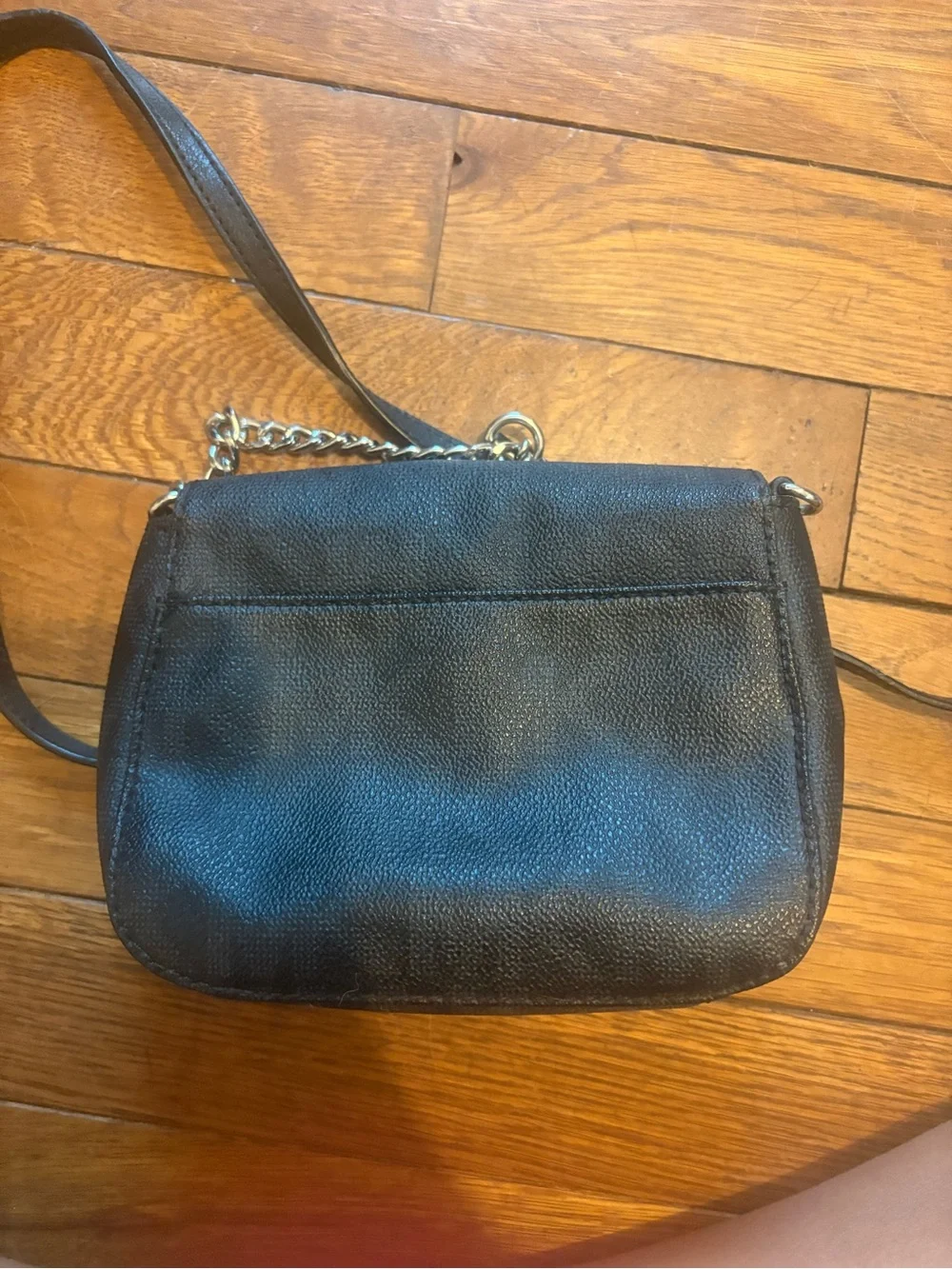 Michael Kors Black Leather Crossbody with Silver MK Emblem